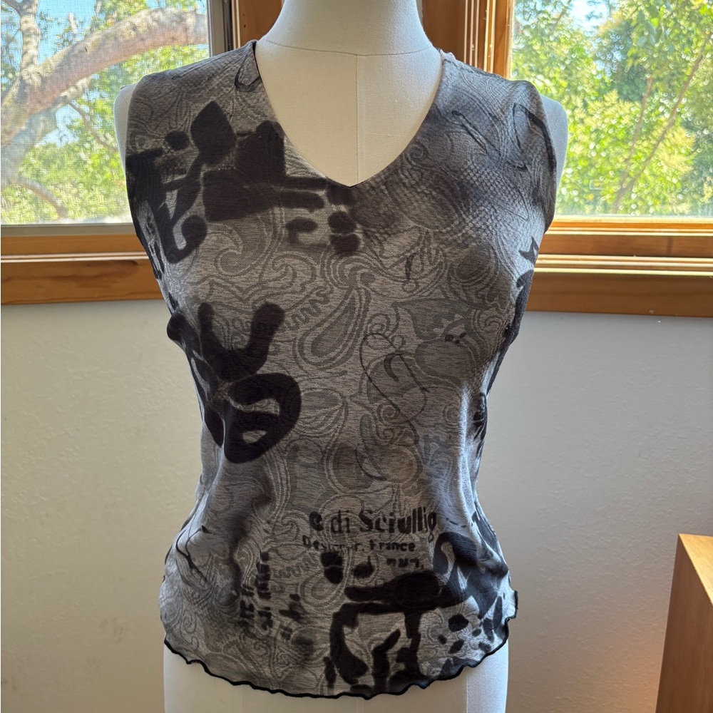Therapy Black and Gray Patterned Tank Top